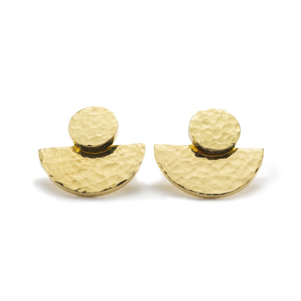 Yala Jewellery Lela Hammered 3 Way Earrings Ethical Brass Modern African 14k Gold Fill 5